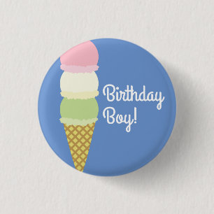 Ice Cream Cone Cute 1st Birthday Button Pin