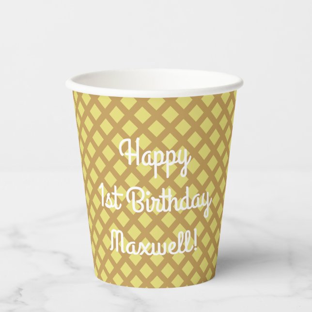 Ice Cream Cone Cute 1st Birthday Kids Paper Cups (Front)