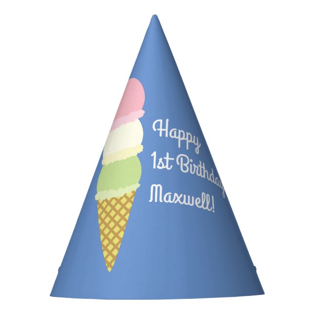 Ice Cream Cone Cute 1st Birthday Party Hats (Front)