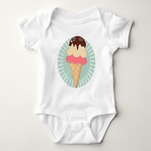 Ice Cream Cone - Cute Chocolate Vanilla Mint Green Baby Bodysuit