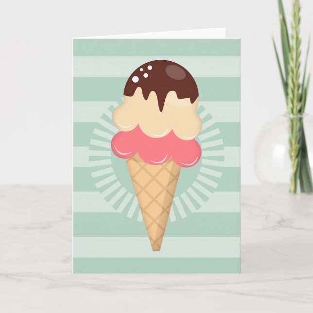 Ice Cream Cone - Cute Chocolate Vanilla Mint Green Card (Front)