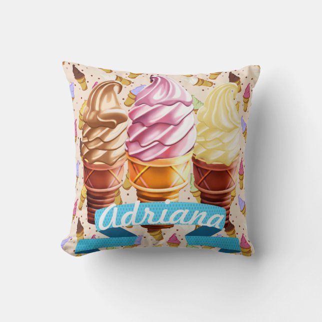 Ice Cream Cone Cutie Decorative Pillow (Front)