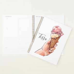 Ice Cream Cone Design Monogram Name Planner