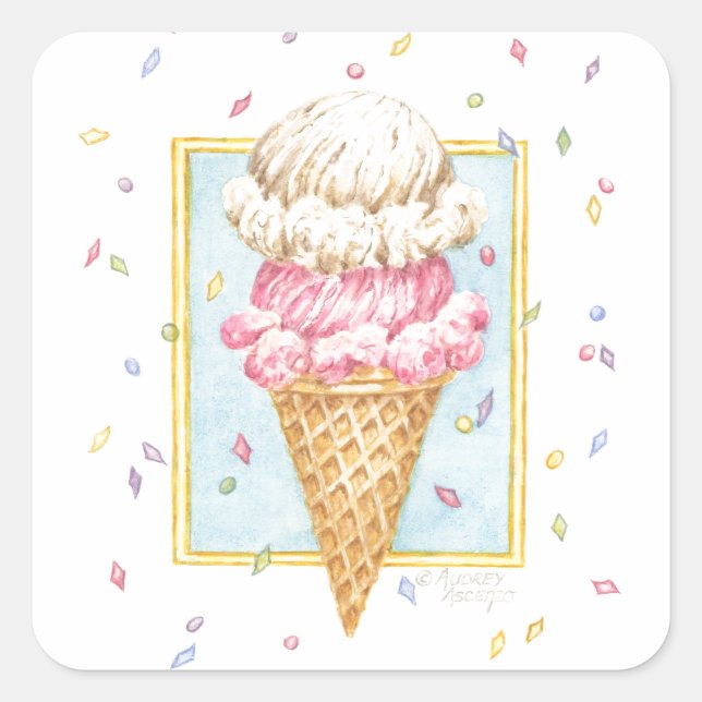 Ice Cream Cone Double Decker Birthday Stickers (Front)