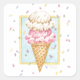 Ice Cream Cone Double Decker Birthday Stickers