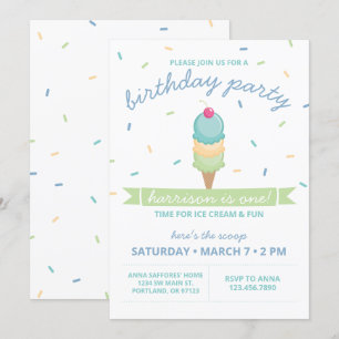 Ice Cream Cone First Birthday Party - Boy Invitation