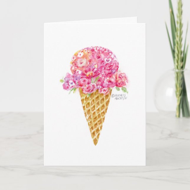 Ice Cream Cone Flowers Any Occasion Blank Card (Front)