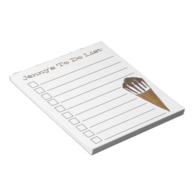 Ice Cream Cone Foodie Personalized To Do List Notepad (Angled)