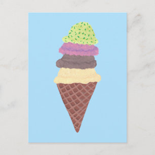 Ice Cream Cone Four Flavours Custom Postcards