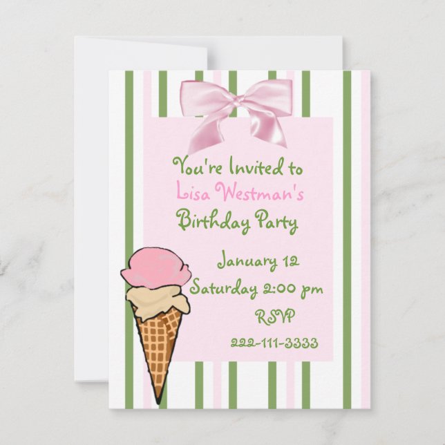 Ice Cream Cone Girl's Birthday Invitation (Front)