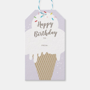 Ice cream cone happy birthday purple gift tags