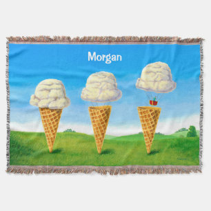 Ice Cream Cone - Hot Air Balloon Whimsical Art Throw Blanket