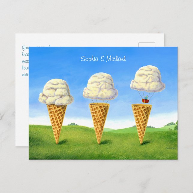 Ice Cream Cone, Hot Air Balloon Whimsical, Names Postcard (Front/Back)