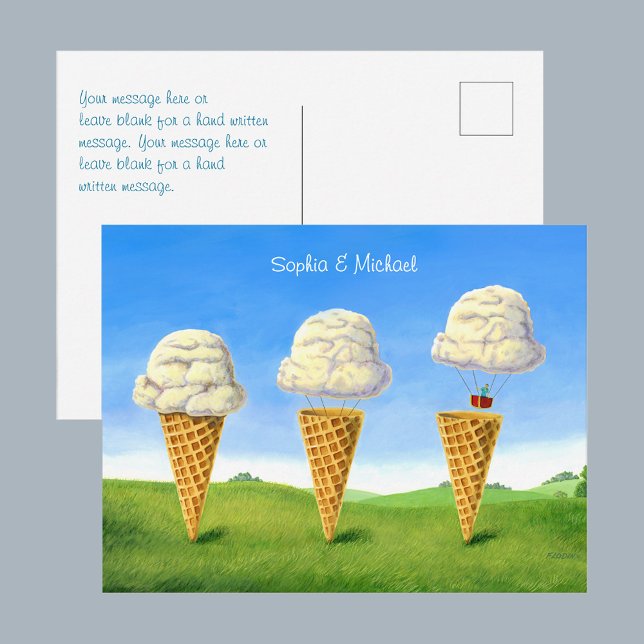 Ice Cream Cone, Hot Air Balloon Whimsical, Names Postcard (Creator Uploaded)