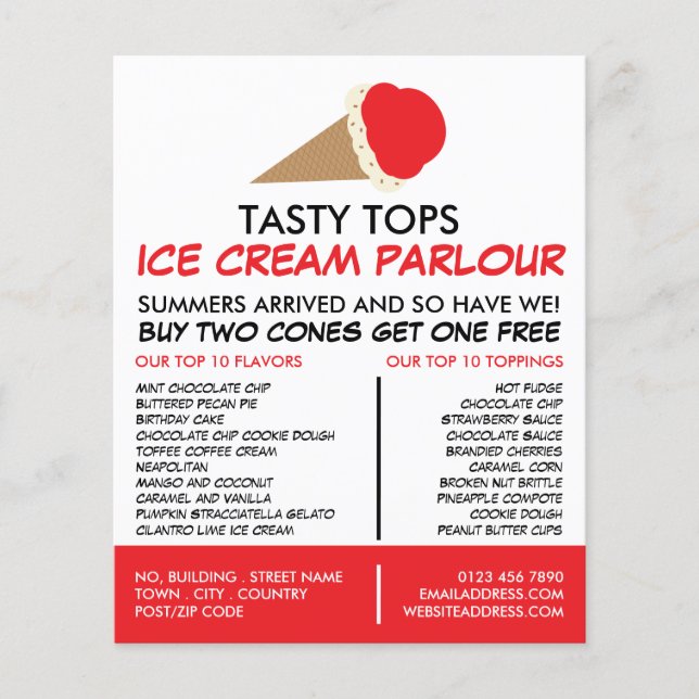 Ice Cream Cone, Ice Cream Parlour Advertising Flyer (Front)