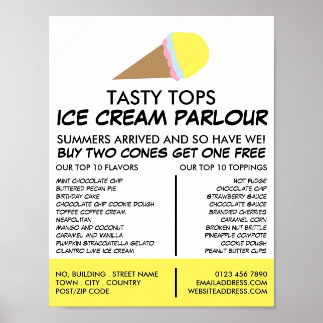 Ice Cream Cone, Ice Cream Parlour Advertising Poster (Front)