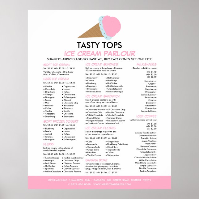 Ice Cream Cone, Ice Cream Parlour Menu Poster (Front)