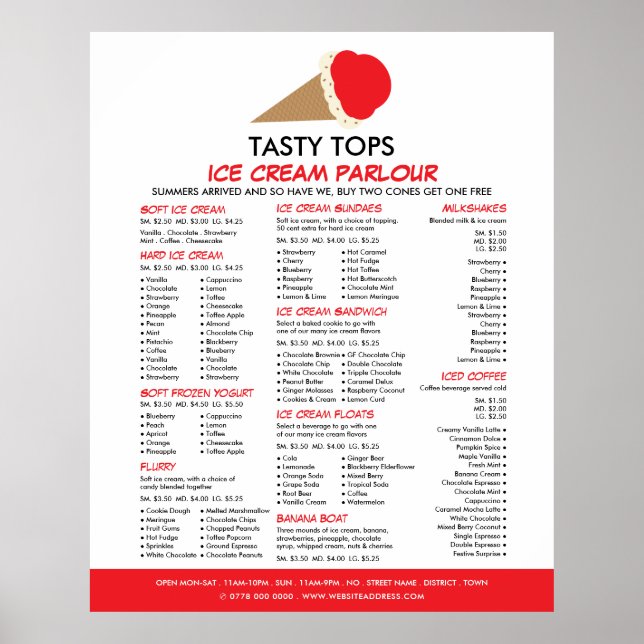 Ice Cream Cone, Ice Cream Parlour Menu Poster (Front)