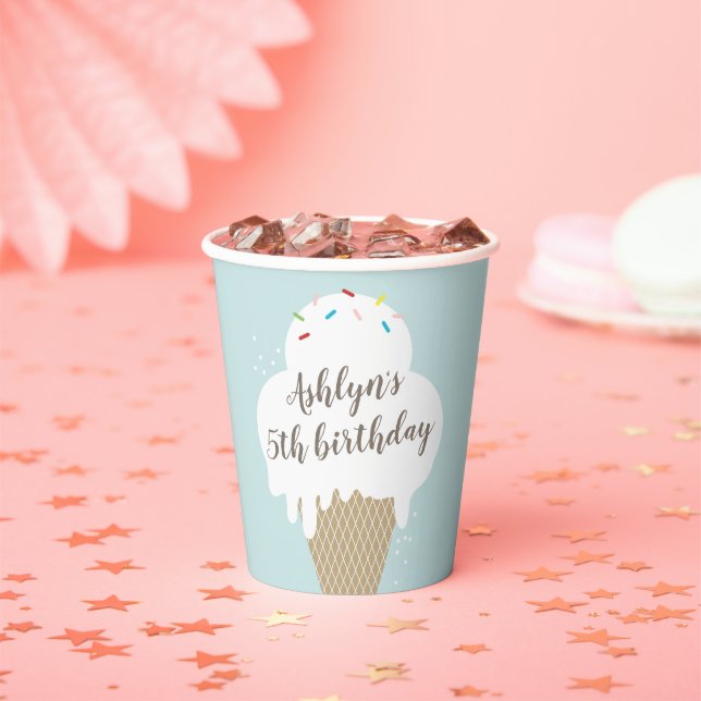 Ice Cream Cone Kids Blue Birthday Party Paper Cups (Insitu)