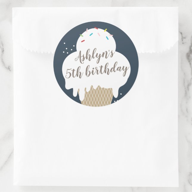 Ice Cream Cone Navy Blue Kids Birthday Party Favou Classic Round Sticker (Bag)