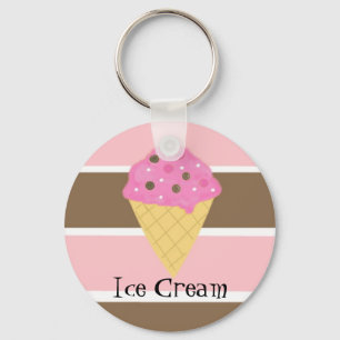 Ice Cream Cone on a Neapolitan Stripe Key Ring