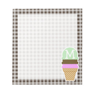 Ice Cream Cone on Bistre Brown Gingham Notepad