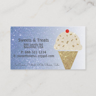 Ice Cream Cone on Blue Glitter Gradient Business Card