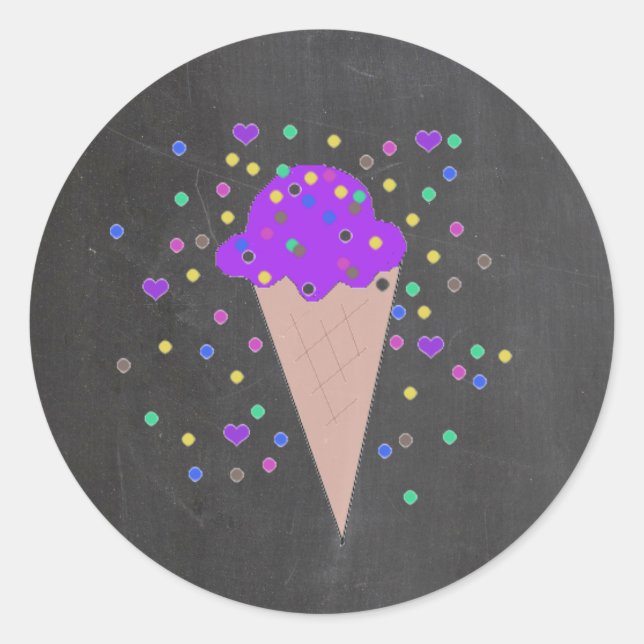 Ice Cream Cone on Chalkboard Background Classic Round Sticker (Front)