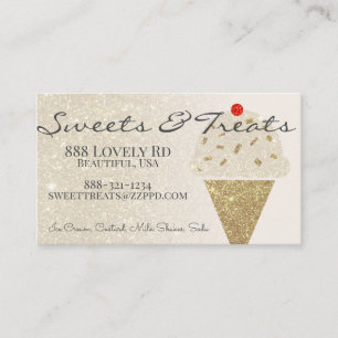 Ice Cream Cone on Glitter Gradient Sweet Shop Business Card