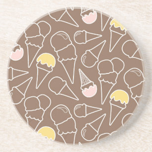 Ice Cream Cone Pattern on Brown Coaster