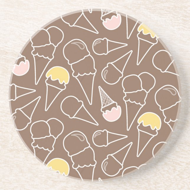 Ice Cream Cone Pattern on Brown Coaster (Front)