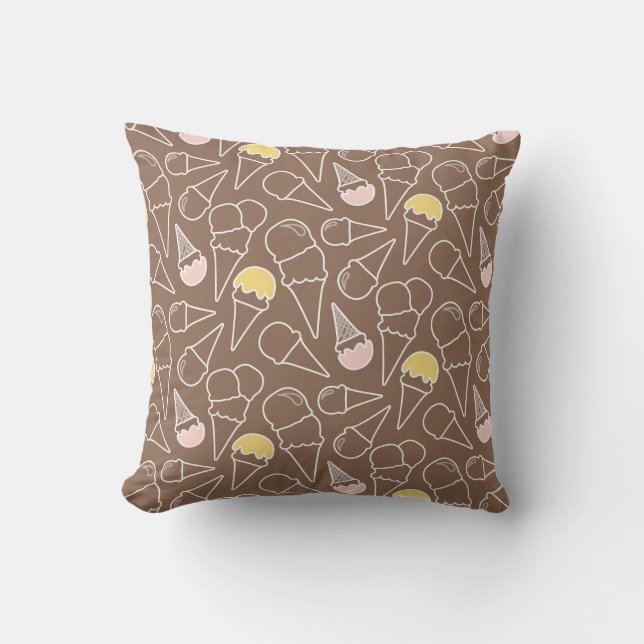 Ice Cream Cone Pattern on Brown Cushion (Front)