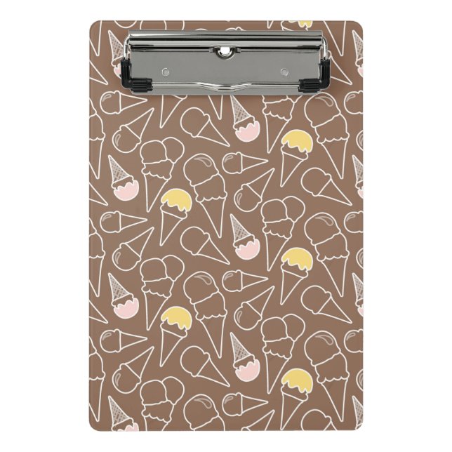 Ice Cream Cone Pattern on Brown Mini Clipboard (Front)