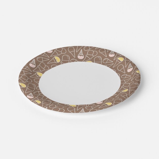 Ice Cream Cone Pattern on Brown Paper Plate (Angled)