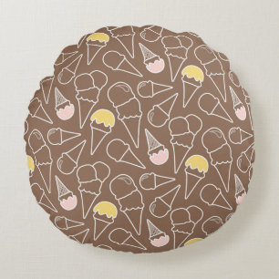 Ice Cream Cone Pattern on Brown Round Cushion