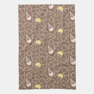 Ice Cream Cone Pattern on Brown Tea Towel