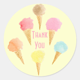 Ice Cream Cone Pattern Yellow Editable Thank You Classic Round Sticker