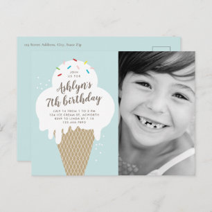 Ice Cream Cone Photo Kids Birthday Party Invitation Postcard