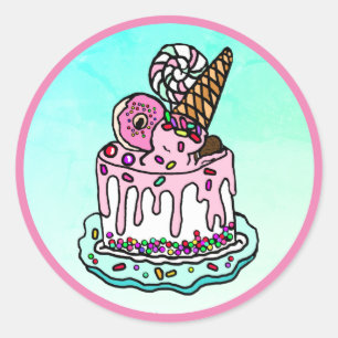 Ice Cream Cone Pink Birthday Cake Sprinkles Classic Round Sticker