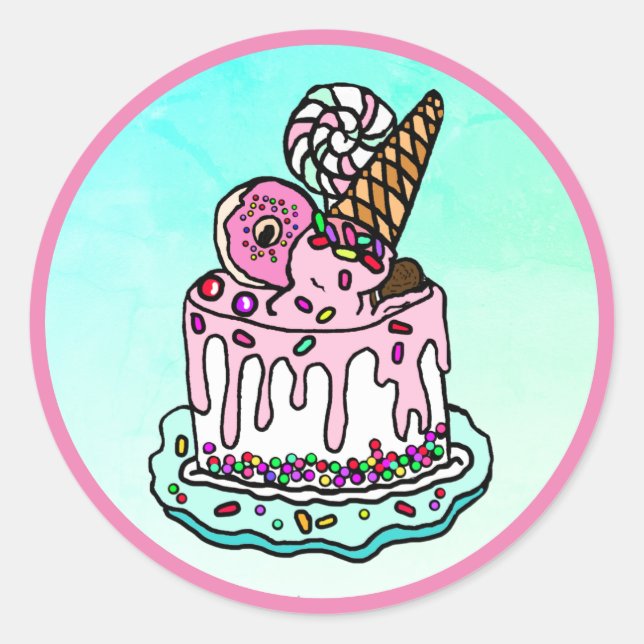 Ice Cream Cone Pink Birthday Cake Sprinkles Classic Round Sticker (Front)