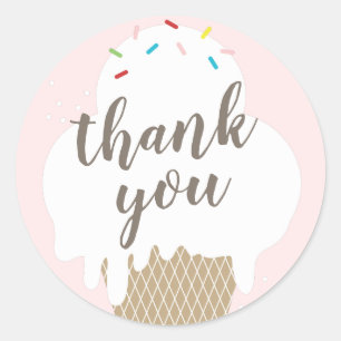 Ice cream cone pink kids thank you classic round sticker