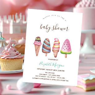 Ice Cream,Cone Pink Striped Baby Shower Invitation
