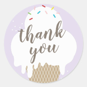 Ice cream cone purple kids thank you classic round sticker