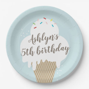 Ice Cream Cone Rainbow Sprinkles Kids Birthday Paper Plate