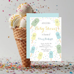 Ice Cream Cone Scoop Confetti Kids Baby Shower  Invitation