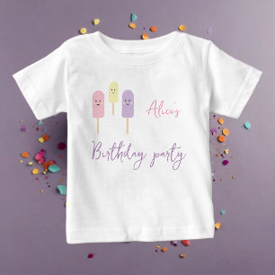 Ice Cream Cone Scoop Confetti Pink Kids Birthday Baby T-Shirt