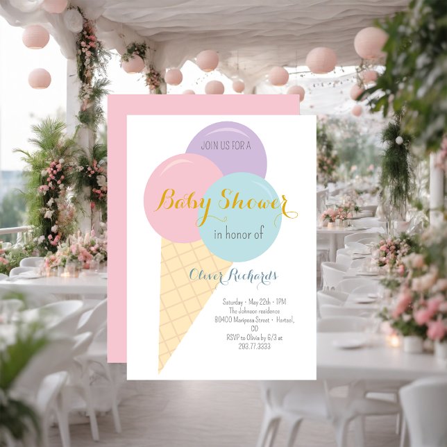 Ice Cream Cone Scoop Kids Baby Shower  Invitation (Creator Uploaded)