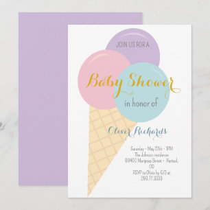 Ice Cream Cone Scoop Kids Baby Shower  Invitation