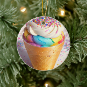 Ice Cream Cone Sprinkles Ceramic Tree Decoration