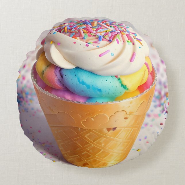 Ice Cream Cone Sprinkles Round Cushion (Front)